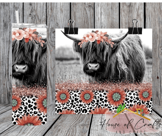 Highland Cow Tumbler-Flowers - House of Crafts and Chaos